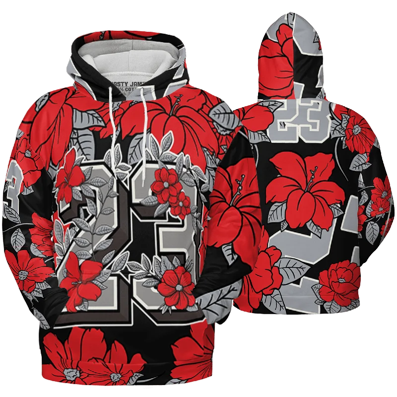 NastyJamz Bred Reimagined 4s Hoodie Match 23 Floral Flowers All-Over Print