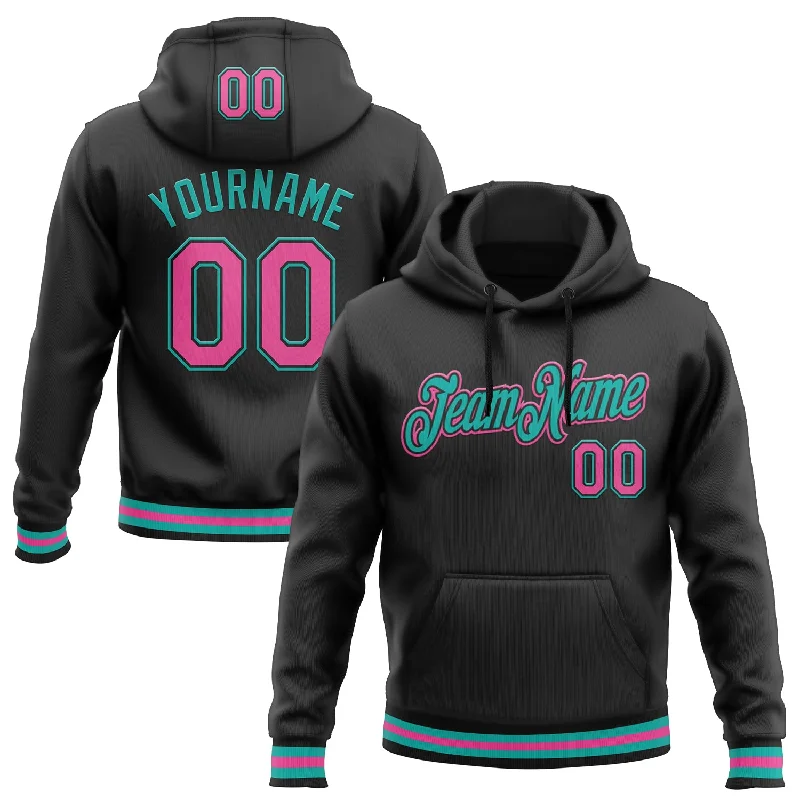 One Size Stitched Black Pink-Aqua Sports Pullover Sweatshirt Hoodie