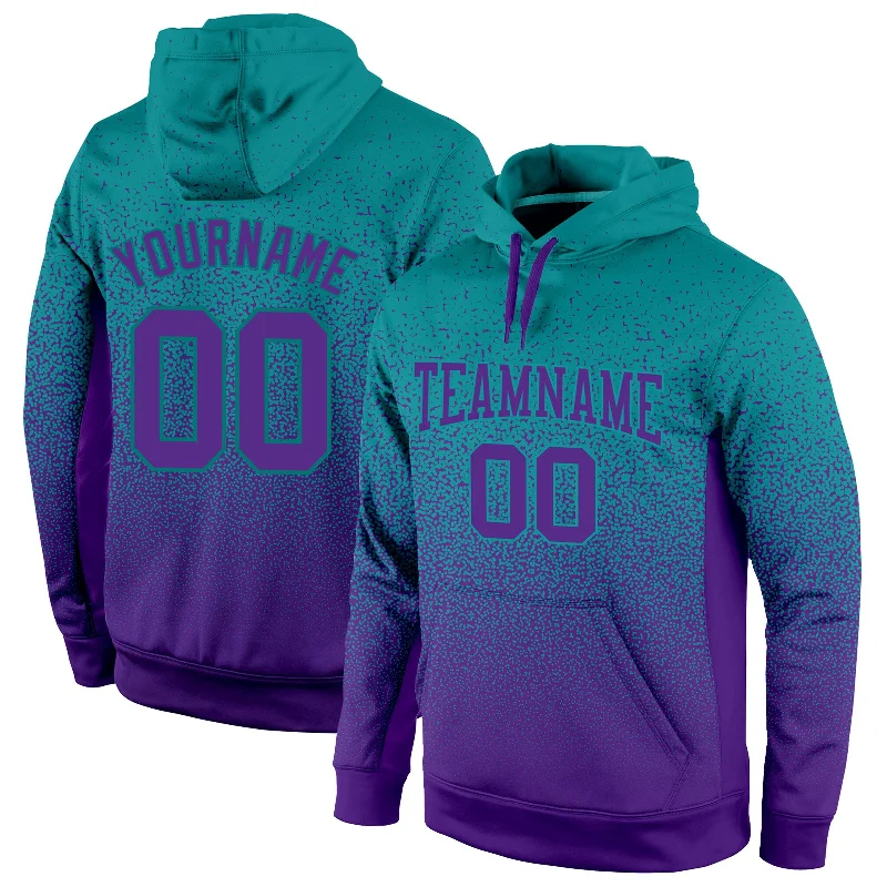 One Size Stitched Aqua Purple Fade Fashion Sports Pullover Sweatshirt Hoodie