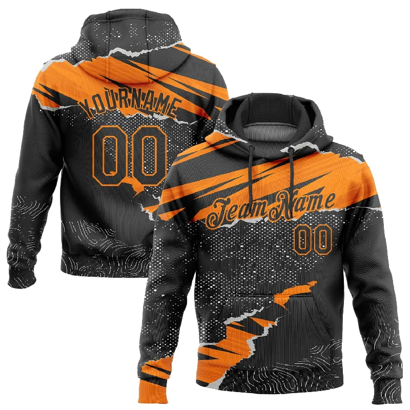 One Size Stitched Black Bay Orange 3D Pattern Design Torn Paper Style Sports Pullover Sweatshirt Hoodie