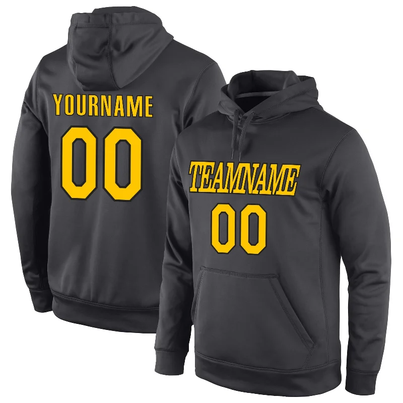 One Size Stitched Anthracite Gold-Black Sports Pullover Sweatshirt Hoodie