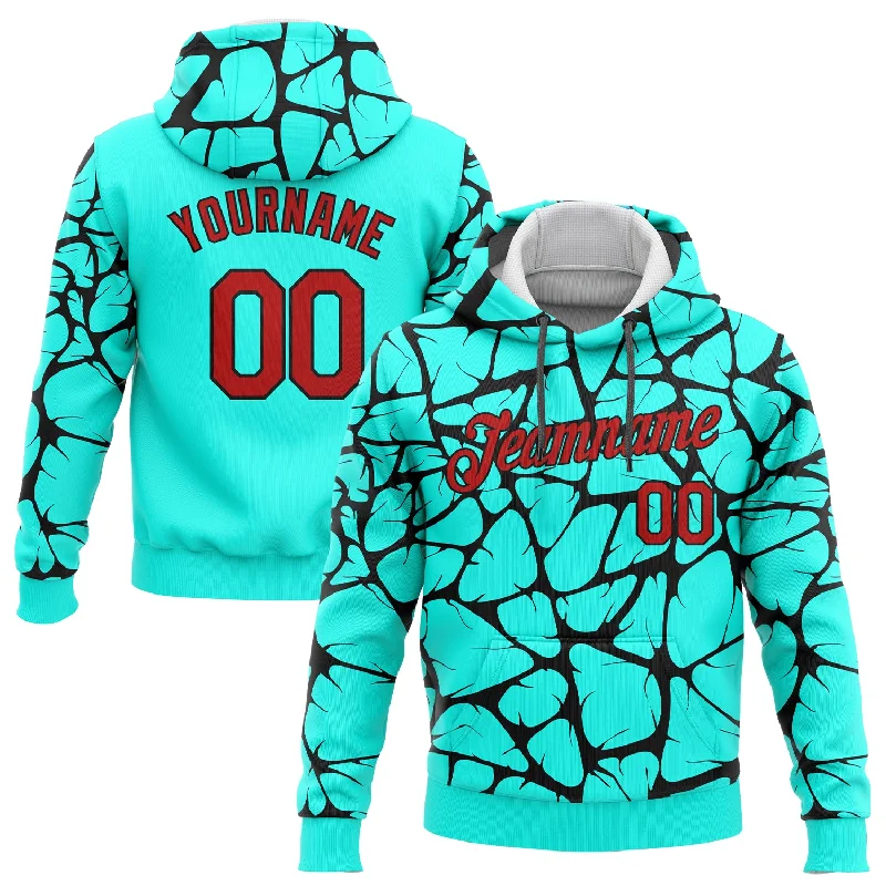 One Size Stitched Aqua Red-Black 3D Pattern Design Sports Pullover Sweatshirt Hoodie