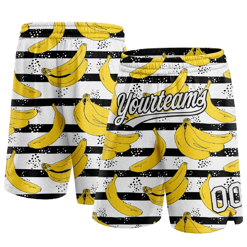 One Size Black White 3D Pattern Banana Authentic Basketball Shorts