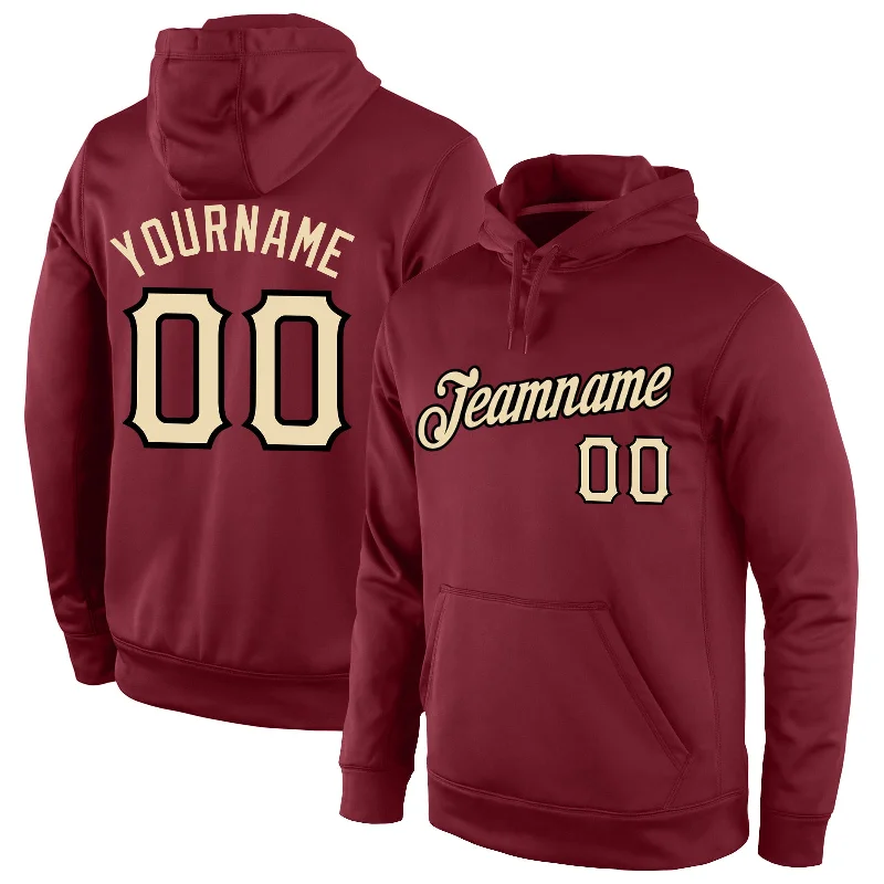 One Size Stitched Burgundy Cream-Black Sports Pullover Sweatshirt Hoodie