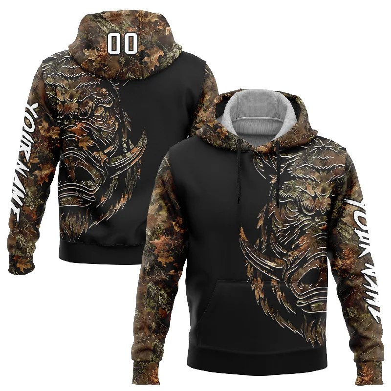 One Size Stitched Camo White-Black 3D Wild Boar Hunting Sports Pullover Sweatshirt Hoodie