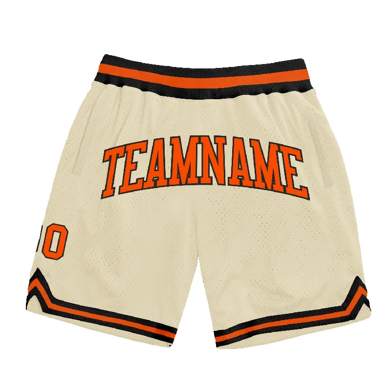 One Size Cream Orange-Black Authentic Throwback Basketball Shorts