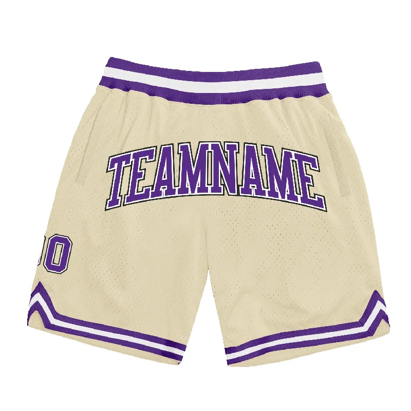 One Size Cream Purple-Black Authentic Throwback Basketball Shorts