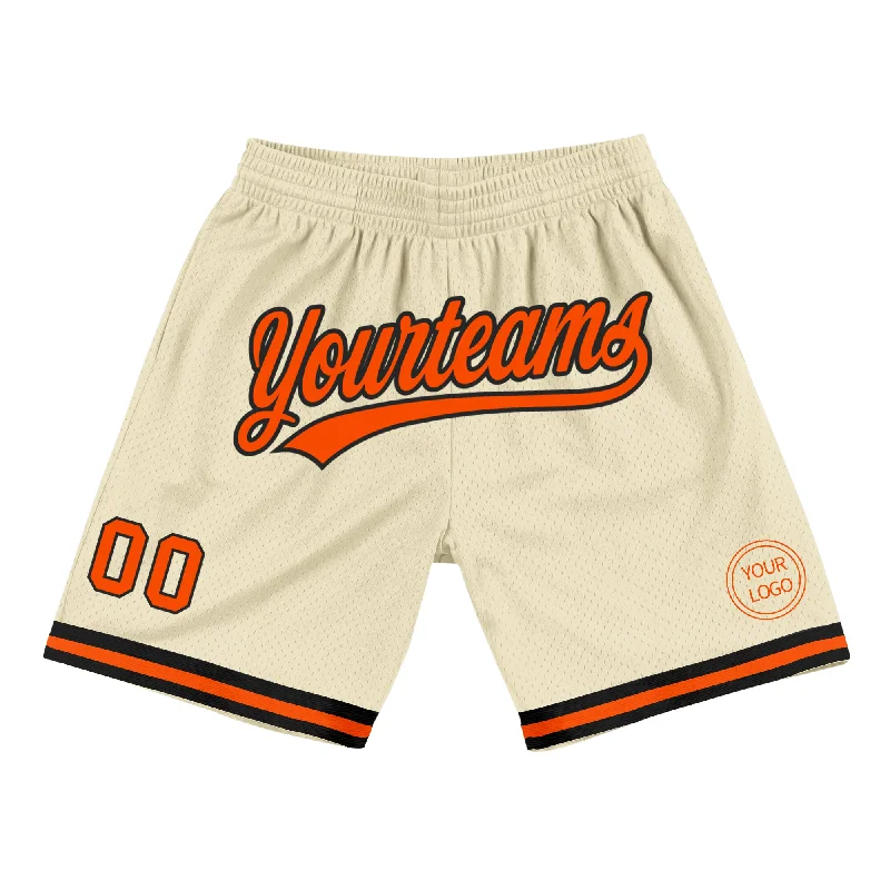 One Size Cream Orange-Black Authentic Throwback Basketball Shorts