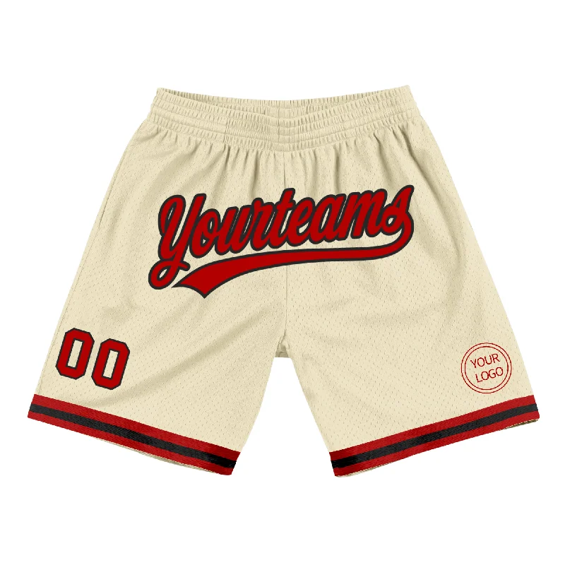 One Size Cream Red-Black Authentic Throwback Basketball Shorts