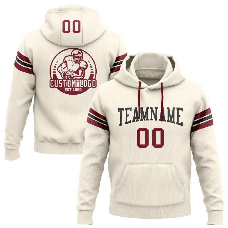 One Size Stitched Cream Crimson-Black Football Pullover Sweatshirt Hoodie