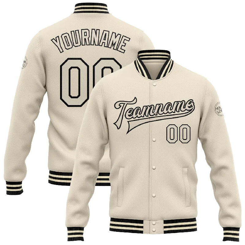 One Size Cream Cream-Black Bomber Full-Snap Varsity Letterman Jacket