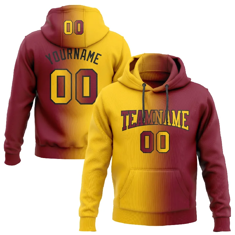 One Size Stitched Crimson Yellow-Black Gradient Fashion Sports Pullover Sweatshirt Hoodie