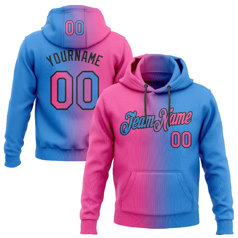 One Size Stitched Powder Blue Pink-Black Gradient Fashion Sports Pullover Sweatshirt Hoodie