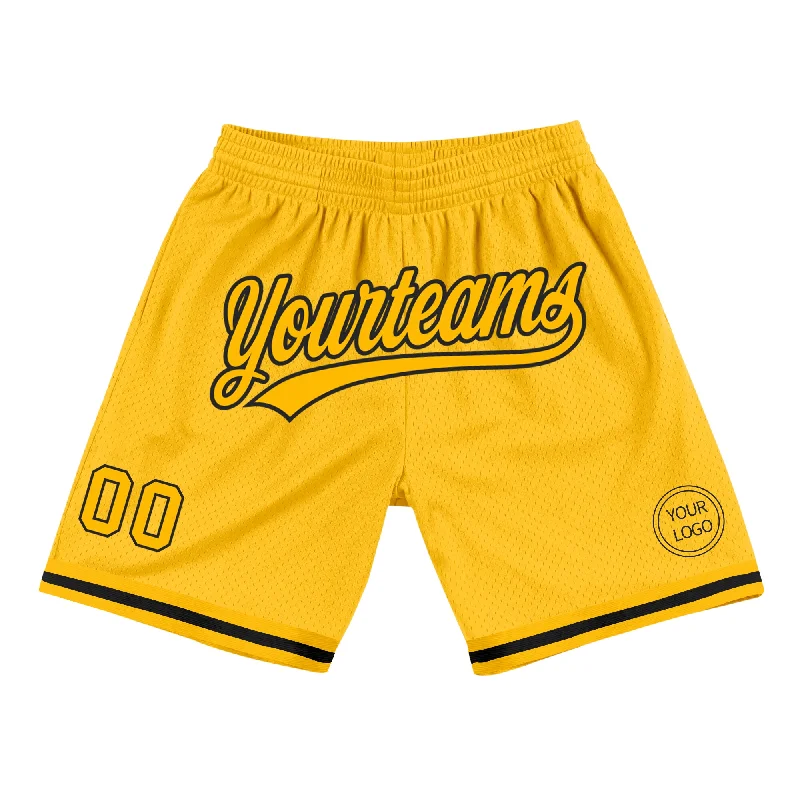 One Size Gold Black Authentic Throwback Basketball Shorts