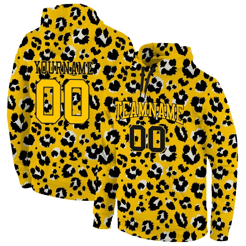 One Size Stitched Gold Gold-Black 3D Pattern Design Leopard Sports Pullover Sweatshirt Hoodie