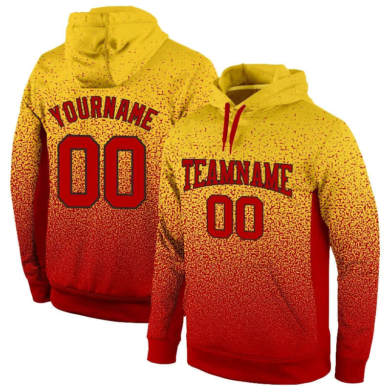 One Size Stitched Gold Red-Black Fade Fashion Sports Pullover Sweatshirt Hoodie