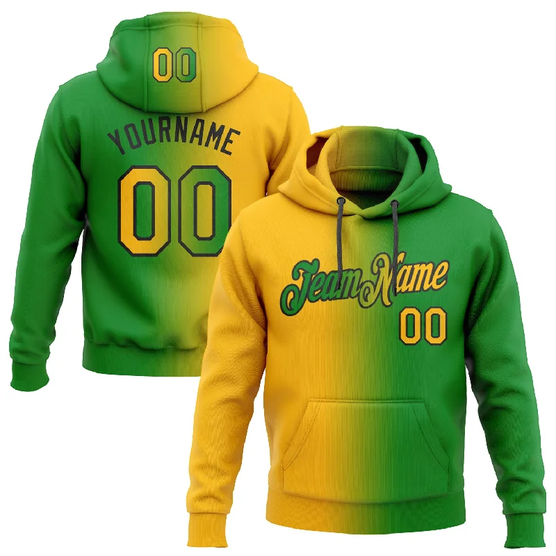 One Size Stitched Grass Green Gold-Black Gradient Fashion Sports Pullover Sweatshirt Hoodie