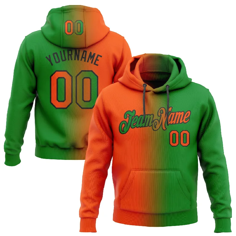 One Size Stitched Grass Green Orange-Black Gradient Fashion Sports Pullover Sweatshirt Hoodie