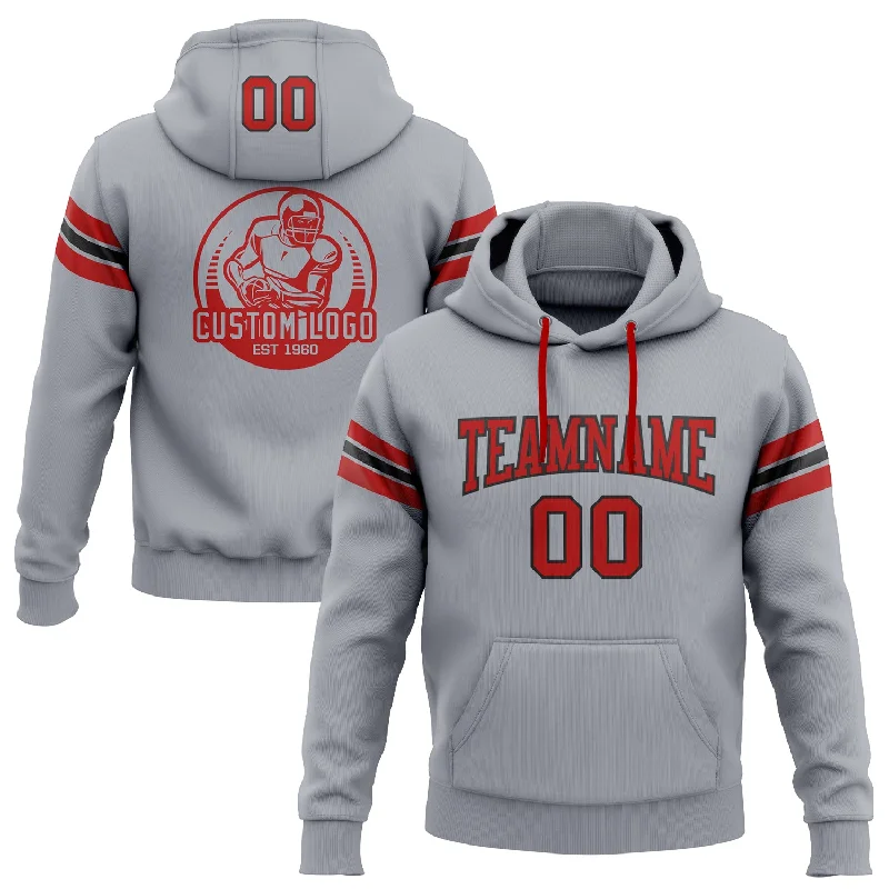 One Size Stitched Gray Red-Black Football Pullover Sweatshirt Hoodie