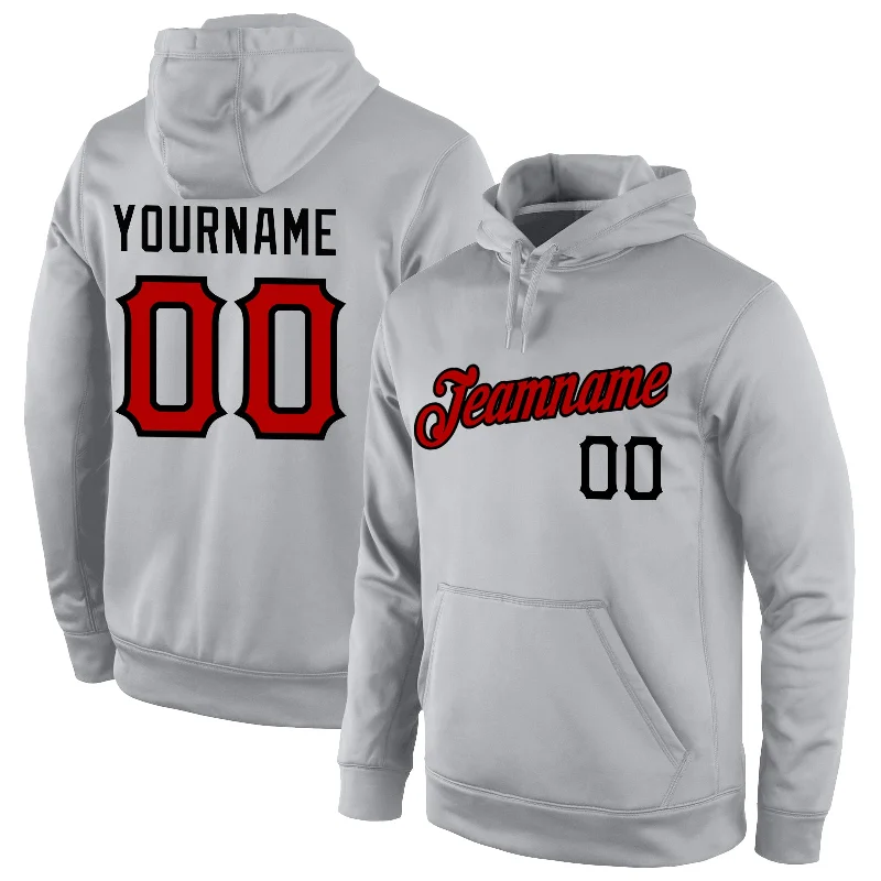 One Size Stitched Gray Red-Black Sports Pullover Sweatshirt Hoodie