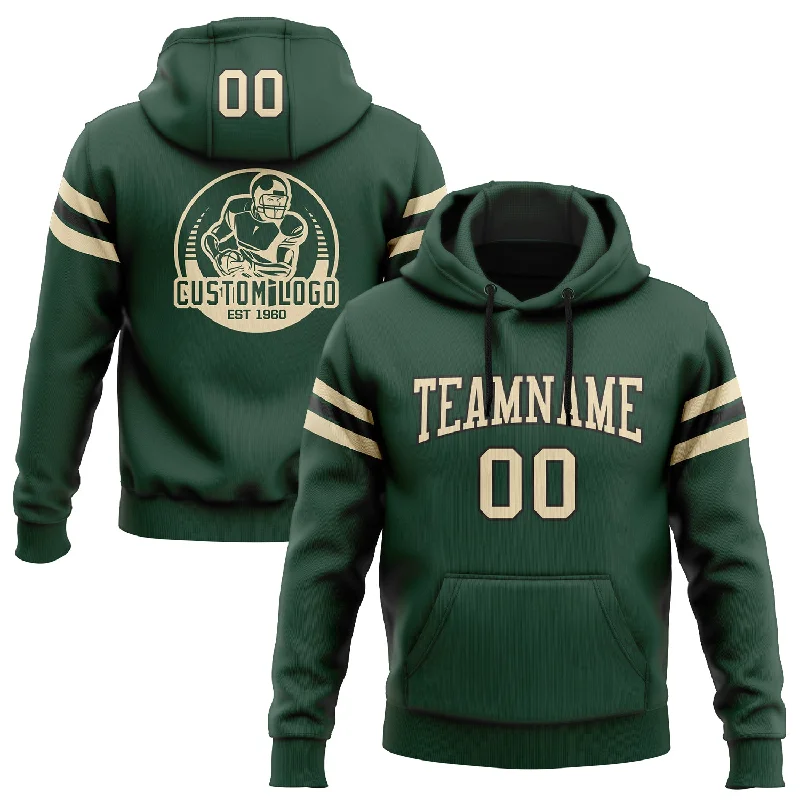 One Size Stitched Green City Cream-Black Football Pullover Sweatshirt Hoodie