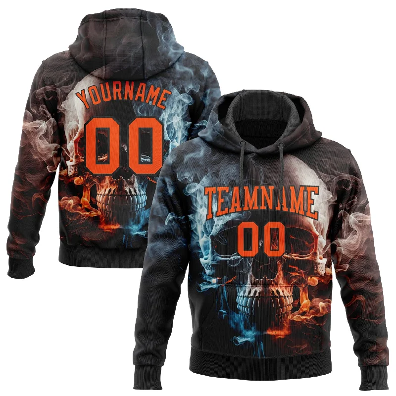 One Size Stitched Black Orange 3D Skull Fashion Sports Pullover Sweatshirt Hoodie