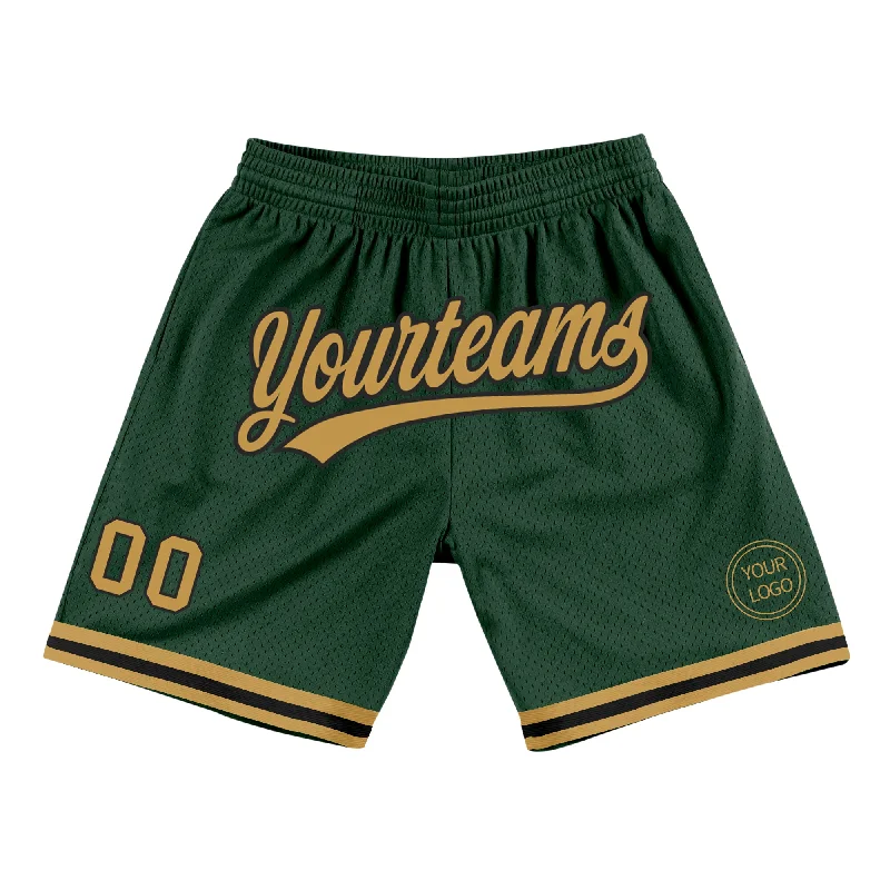 One Size Hunter Green Old Gold-Black Authentic Throwback Basketball Shorts