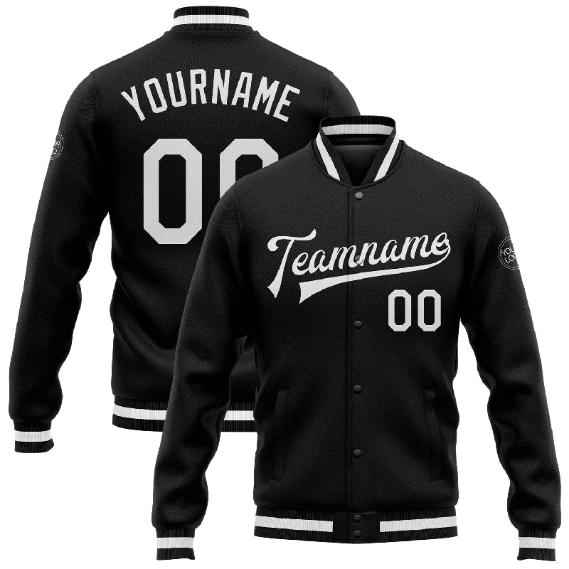 One Size Black White Bomber Full-Snap Varsity Letterman Jacket