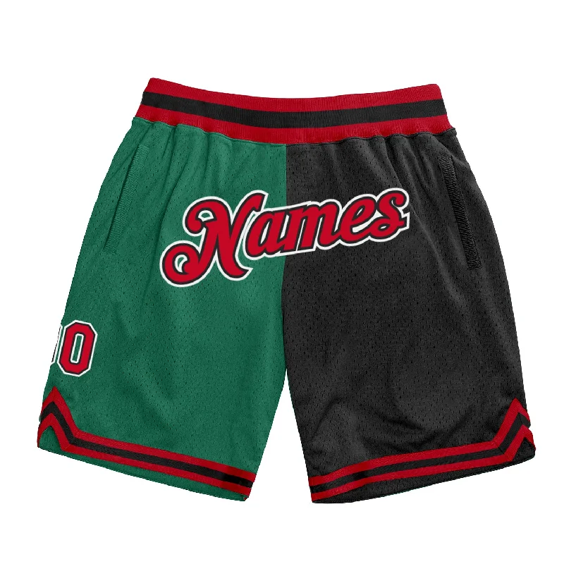 One Size Kelly Green Red-Black Authentic Throwback Split Fashion Basketball Shorts