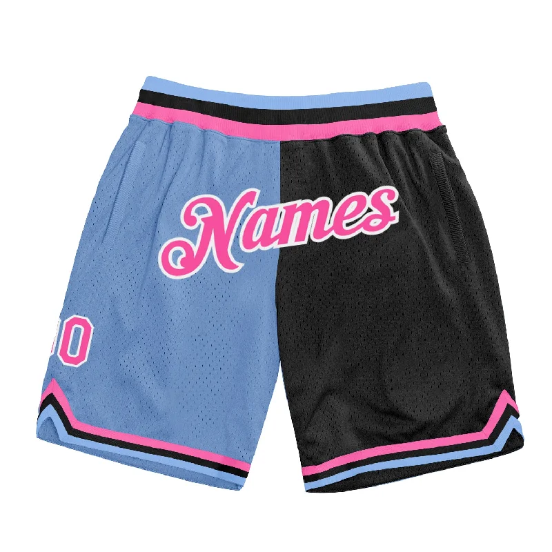 One Size Light Blue Pink-Black Authentic Throwback Split Fashion Basketball Shorts