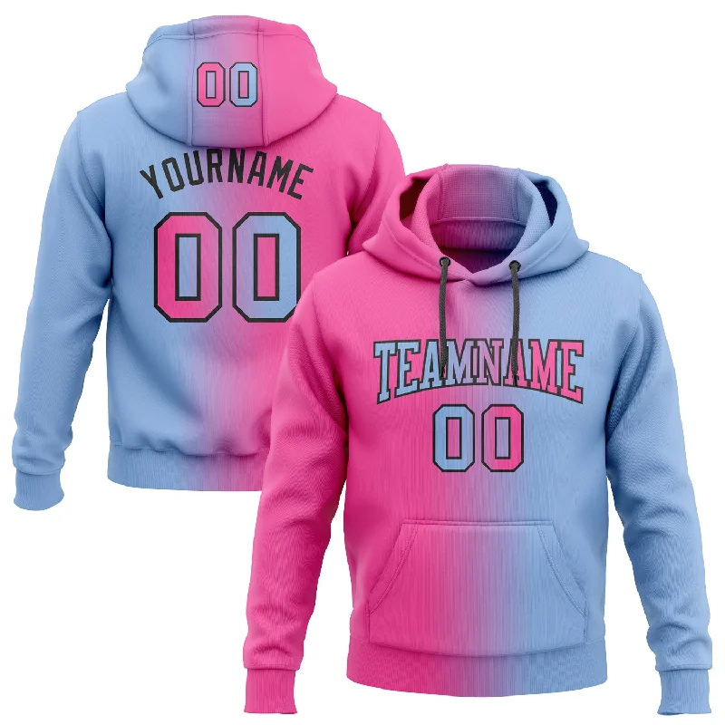 One Size Stitched Light Blue Pink-Black Gradient Fashion Sports Pullover Sweatshirt Hoodie