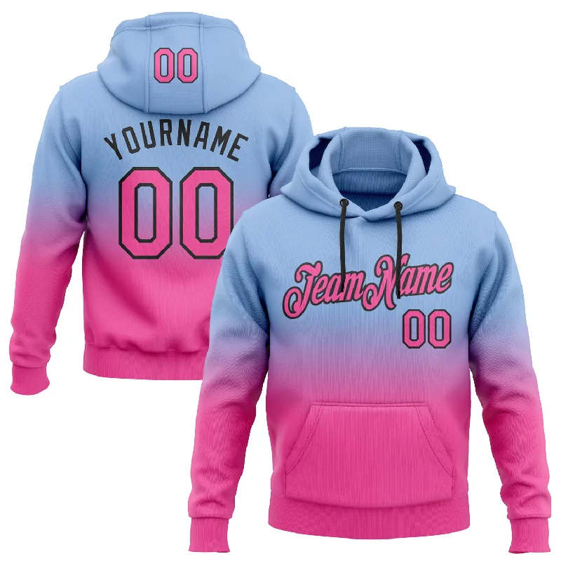 One Size Stitched Light Blue Pink-Black Fade Fashion Sports Pullover Sweatshirt Hoodie