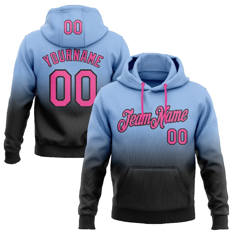 One Size Stitched Light Blue Pink-Black Fade Fashion Sports Pullover Sweatshirt Hoodie