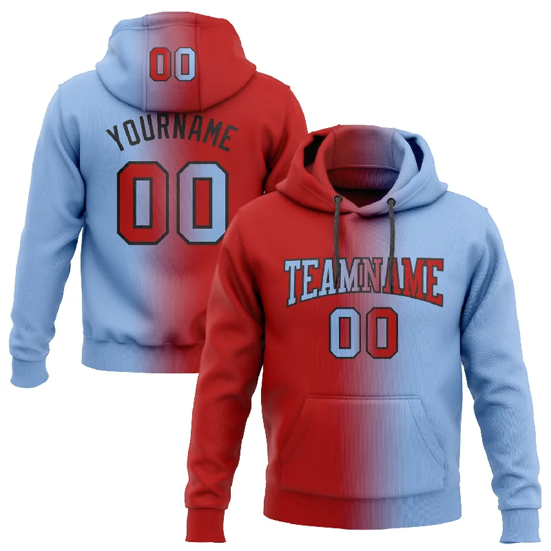 One Size Stitched Light Blue Red-Black Gradient Fashion Sports Pullover Sweatshirt Hoodie