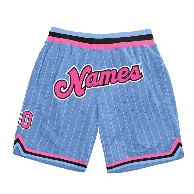 One Size Light Blue White Pinstripe Pink-Black Authentic Basketball Shorts