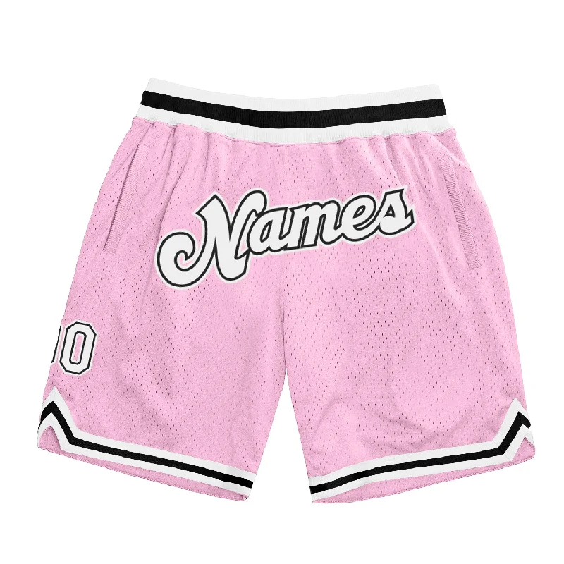 One Size Light Pink White-Black Authentic Throwback Basketball Shorts