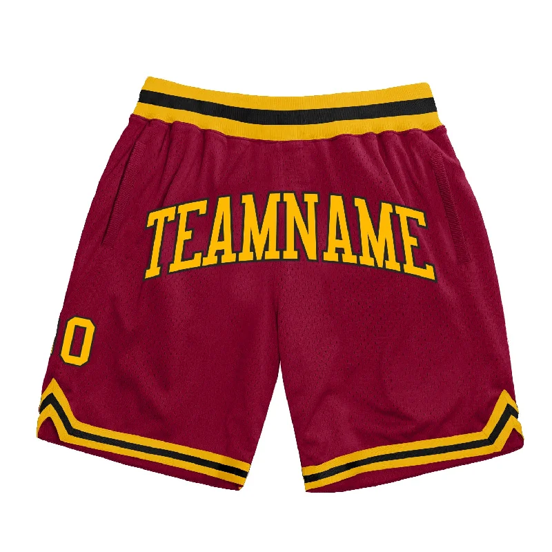 One Size Maroon Gold-Black Authentic Throwback Basketball Shorts