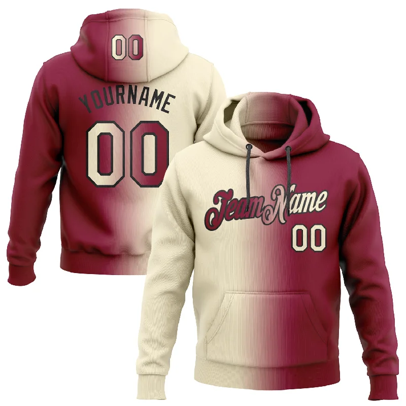 One Size Stitched Maroon Cream-Black Gradient Fashion Sports Pullover Sweatshirt Hoodie