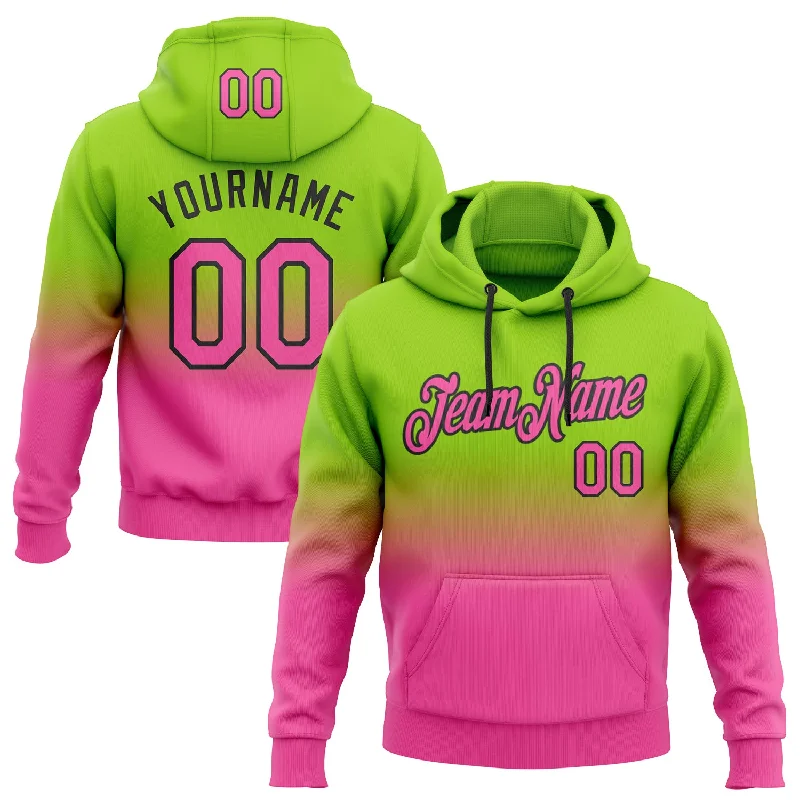 One Size Stitched Neon Green Pink-Black Fade Fashion Sports Pullover Sweatshirt Hoodie