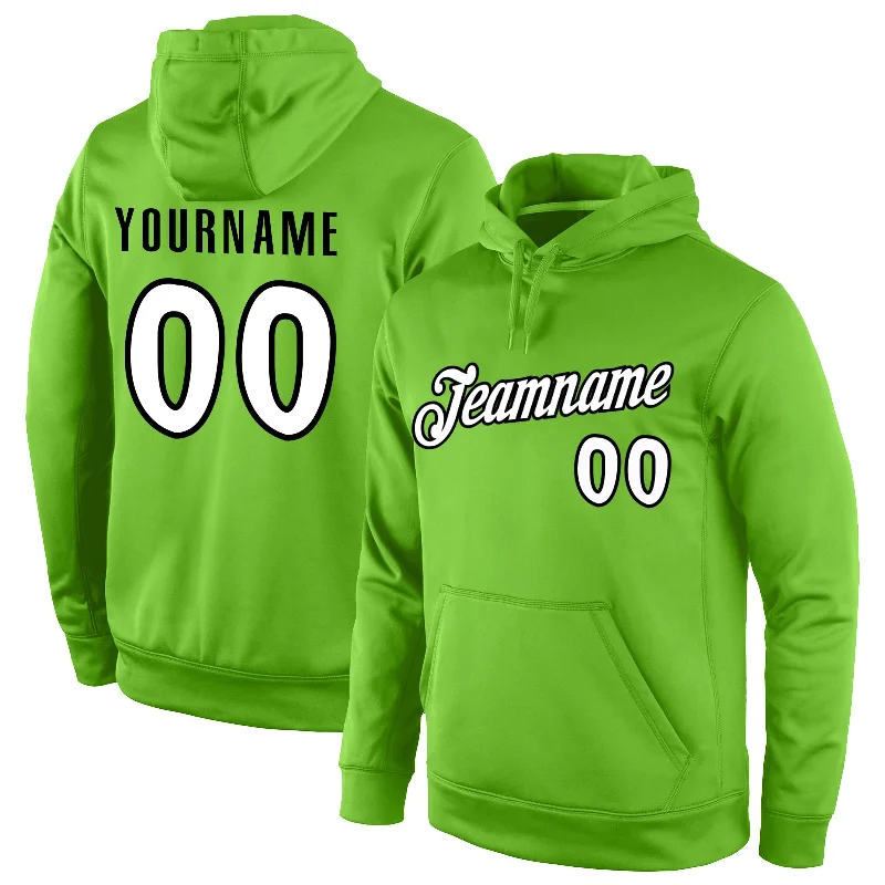 One Size Stitched Neon Green White-Black Sports Pullover Sweatshirt Hoodie