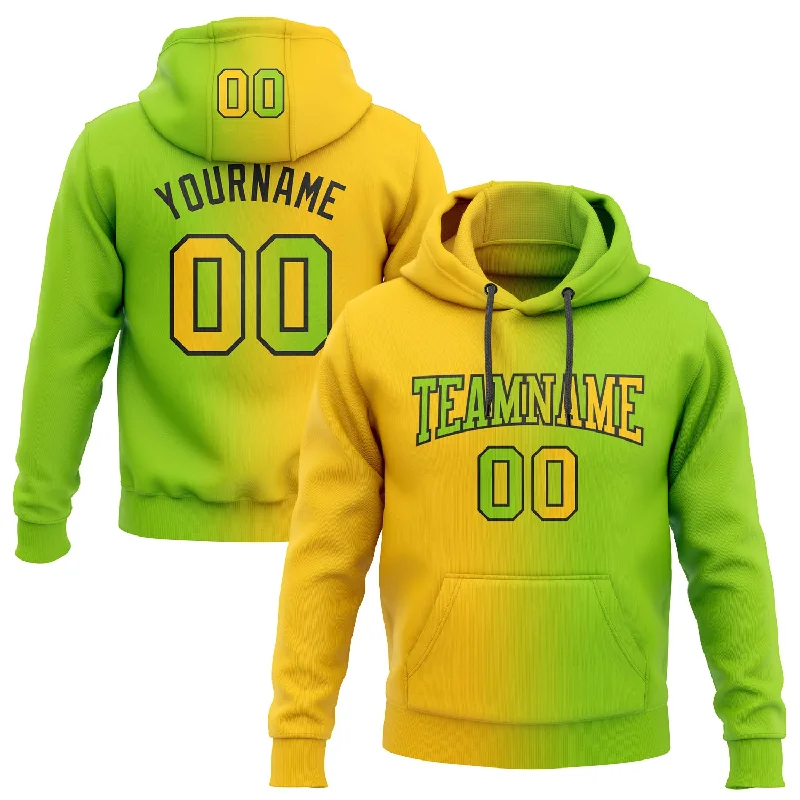 One Size Stitched Neon Green Yellow-Black Gradient Fashion Sports Pullover Sweatshirt Hoodie