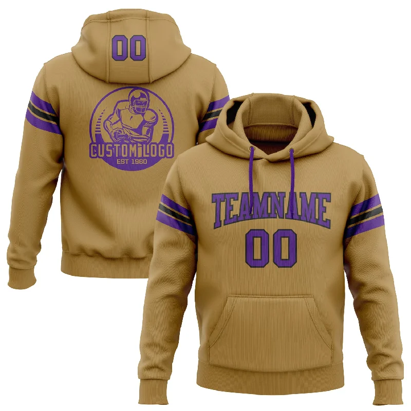 One Size Stitched Old Gold Purple-Black Football Pullover Sweatshirt Hoodie