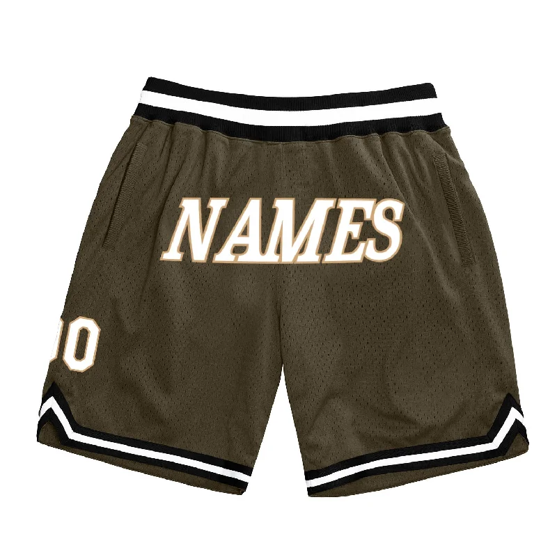 One Size Olive White-Black Authentic Throwback Salute To Service Basketball Shorts