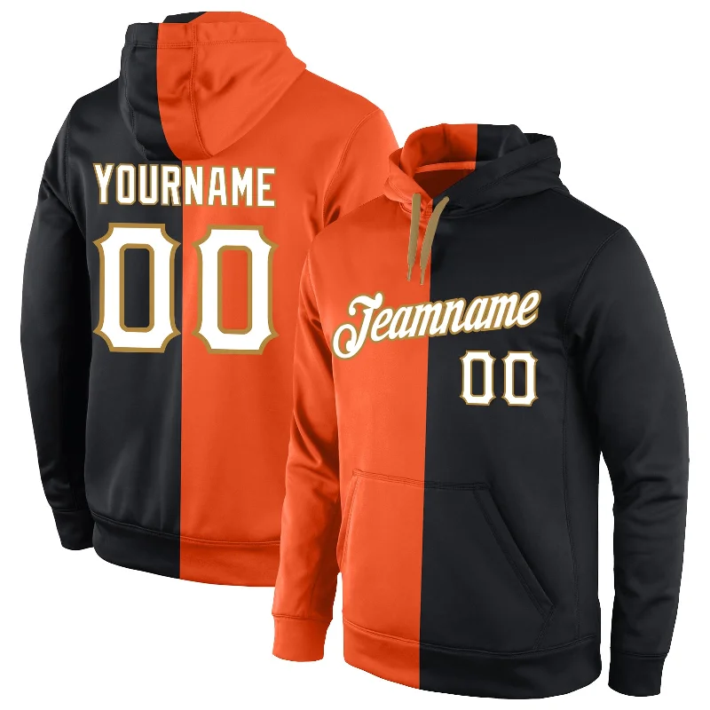 One Size Stitched Orange White-Black Split Fashion Sports Pullover Sweatshirt Hoodie