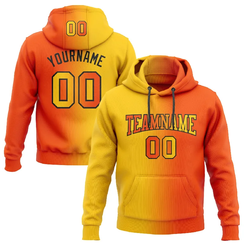 One Size Stitched Orange Yellow-Black Gradient Fashion Sports Pullover Sweatshirt Hoodie