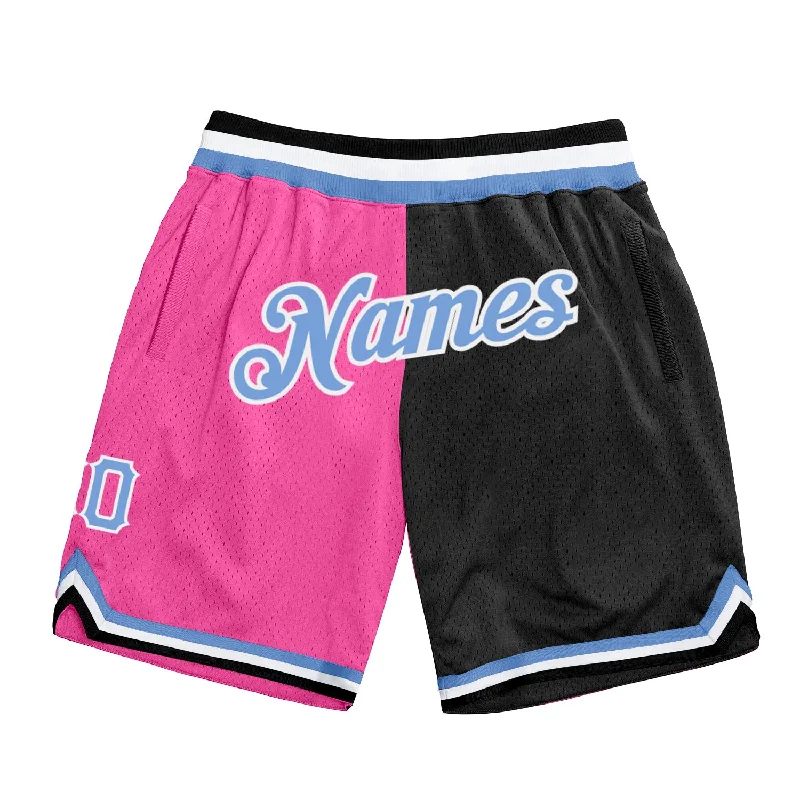 One Size Pink Light Blue-Black Authentic Throwback Split Fashion Basketball Shorts