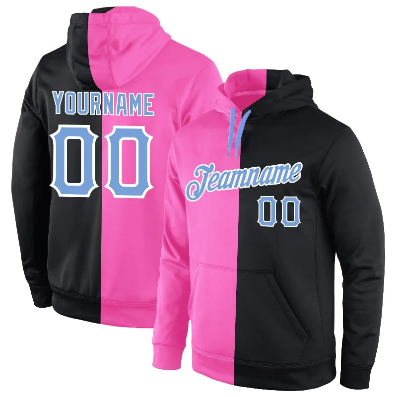 One Size Stitched Pink Light Blue-Black Split Fashion Sports Pullover Sweatshirt Hoodie