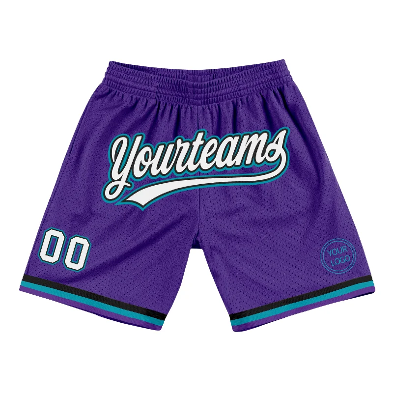 One Size Purple White Black-Teal Authentic Throwback Basketball Shorts