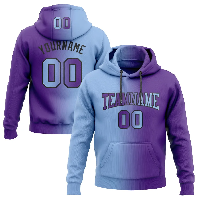 One Size Stitched Purple Light Blue-Black Gradient Fashion Sports Pullover Sweatshirt Hoodie