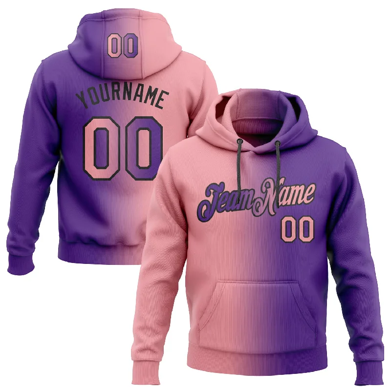 One Size Stitched Purple Medium Pink-Black Gradient Fashion Sports Pullover Sweatshirt Hoodie